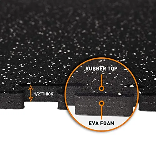 1/2in Thick 48 Sq Ft Rubber Top High Density EVA Foam Exercise Gym Mats Non-slip 12 Pcs - Interlocking Puzzle Floor Tiles for Home Gym Heavy Workout