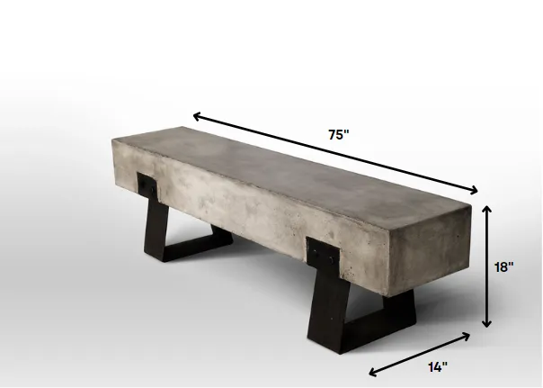 18' Concrete and Metal Bench By Homeroots