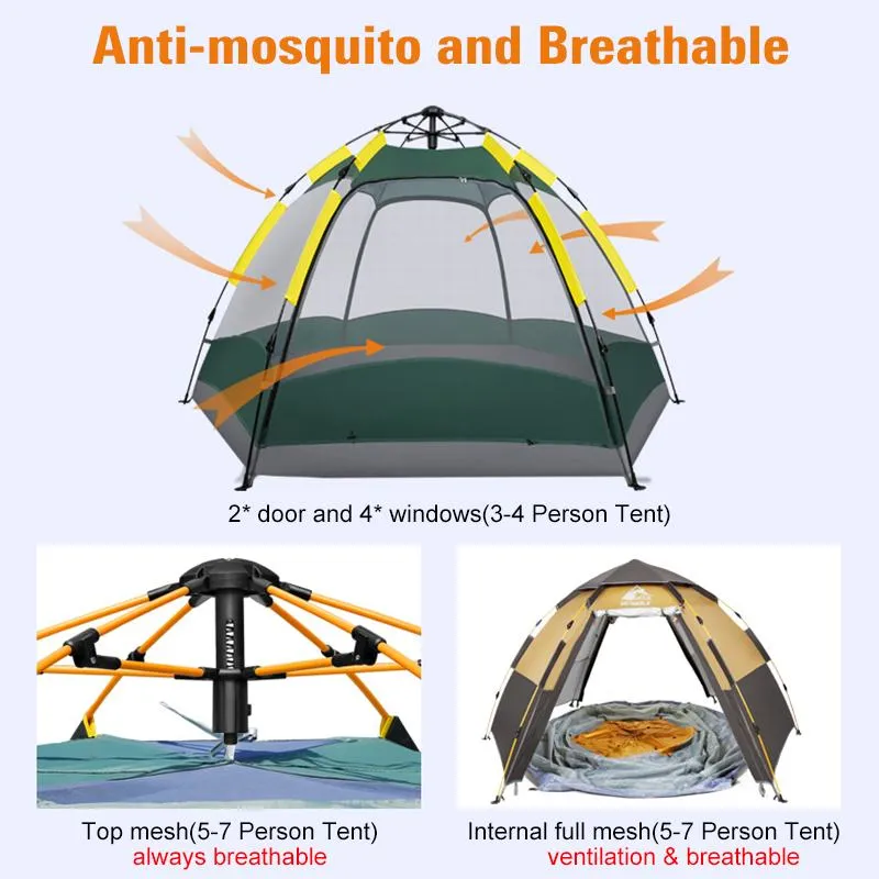 3-4/5-7 Person Auto Setup Camping Tent Anti-UV