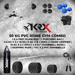 50 kg PVC Combo with Unfilled Punching Bag & PVC Dumbbells | Home Gym | 2.5 Kg x 4 = 10 Kg (Plates   5 Kg x 4 = 20Kg Plates   10 Kg x 2 = 20Kg Plates)