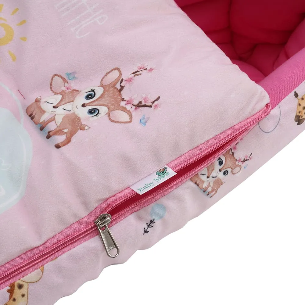 Baby Moo Animal Kingdom Premium Carry Nest Velvet With Hosiery Lining Sleeping Bag - Pink