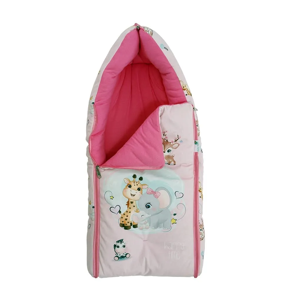 Baby Moo Animal Kingdom Premium Carry Nest Velvet With Hosiery Lining Sleeping Bag - Pink