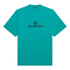 Balenciaga Mosaic Logo T-Shirt BB Alphabet Loose Hole Distress Short Sleeve Unisex Blue