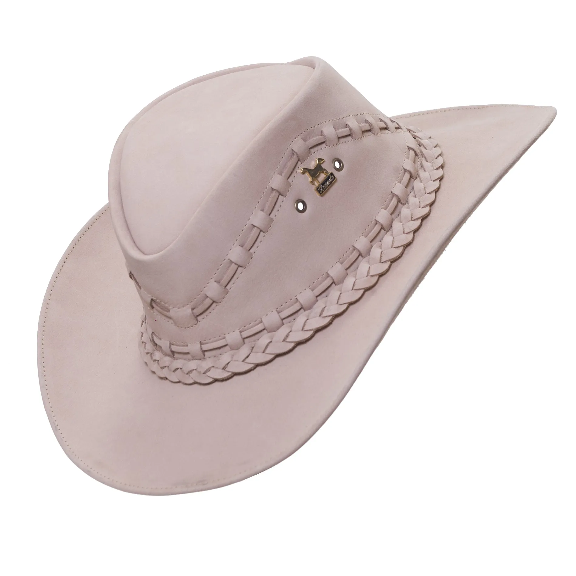 Brunello's Western Leather Hat in Sandy White