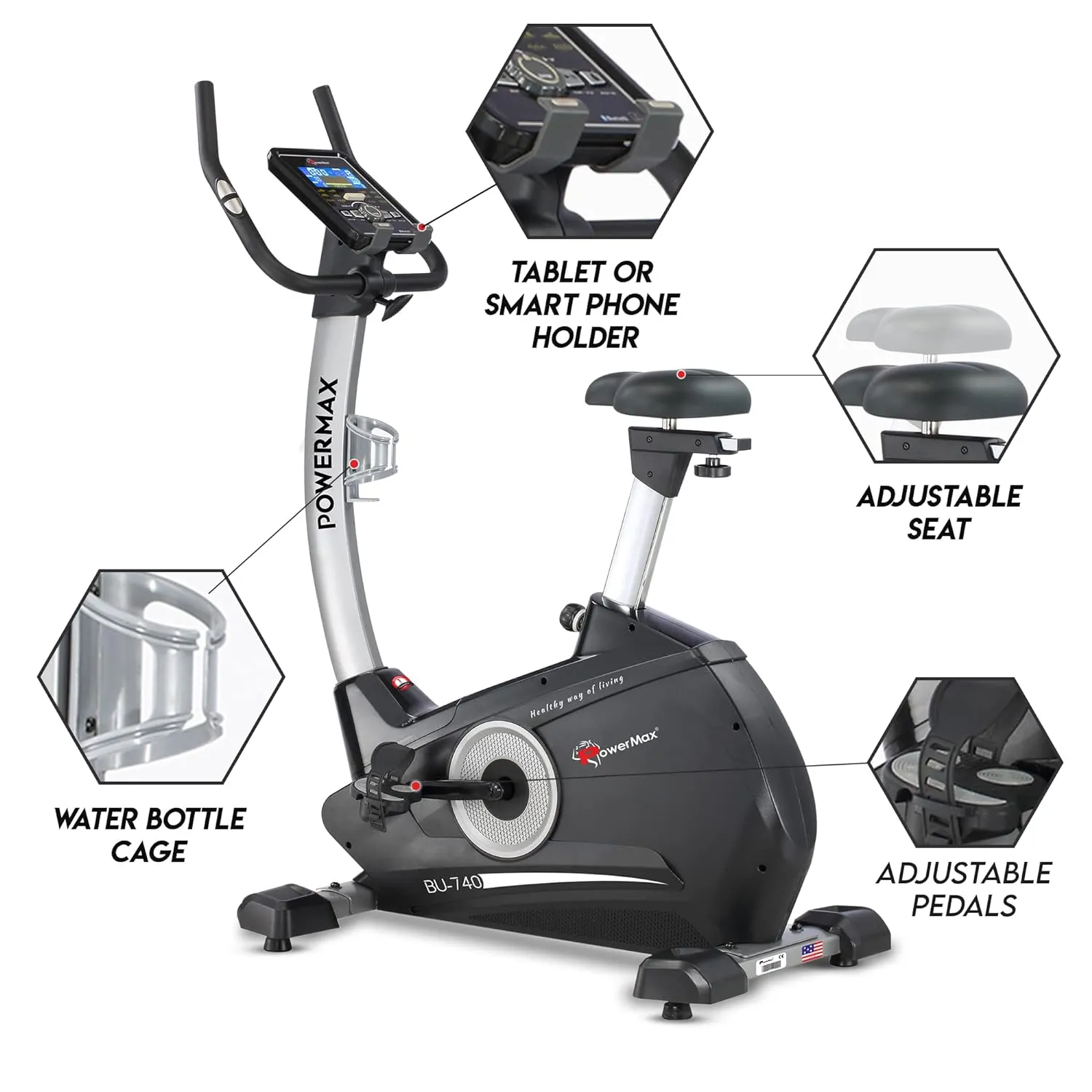 BU-740 Upright Exercise Bike for Home Use [8Kg Flywheel | Max User Weight 120kg | LCD Display | 10-Level Adjustable Resistance & Anti-slip Pedal] Black colour