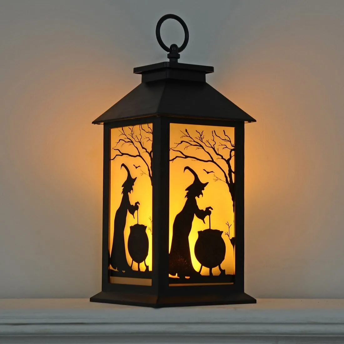 Cackle & Co Black Halloween Design Lantern With Lights