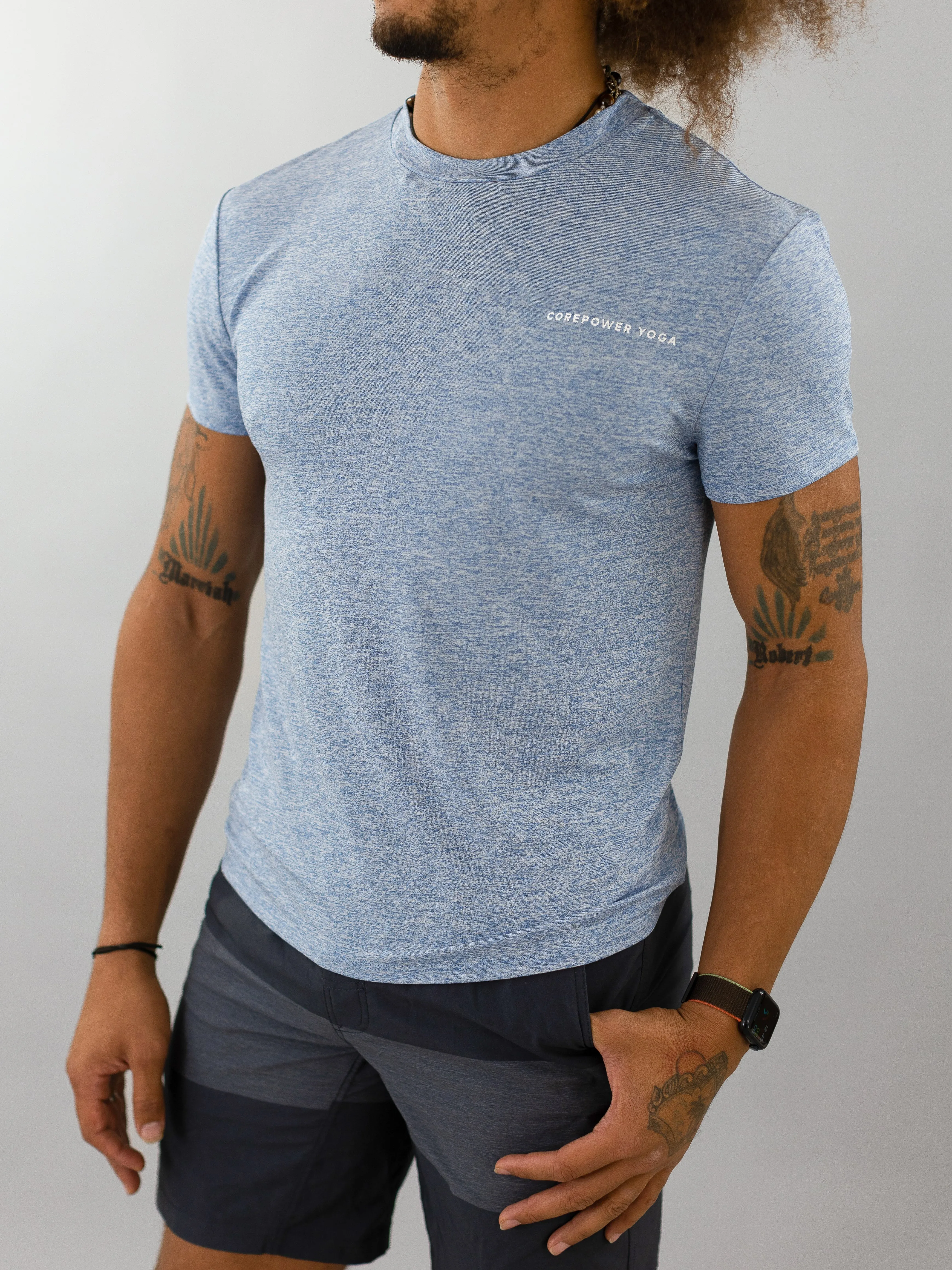 CorePower Yoga Men's Blue Melange Active Tee