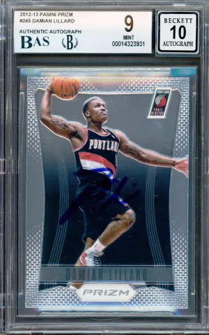 Damian Lillard Autographed 2012-13 Panini Prizm Rookie Card #245 Portland Trail Blazers BGS 9 Auto Grade Gem Mint 10 Beckett BAS #14323931