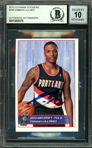 Damian Lillard Autographed 2012-13 Panini Stickers European Rookie Card #246 Portland Trail Blazers Auto Grade Gem Mint 10 Beckett BAS #13605374