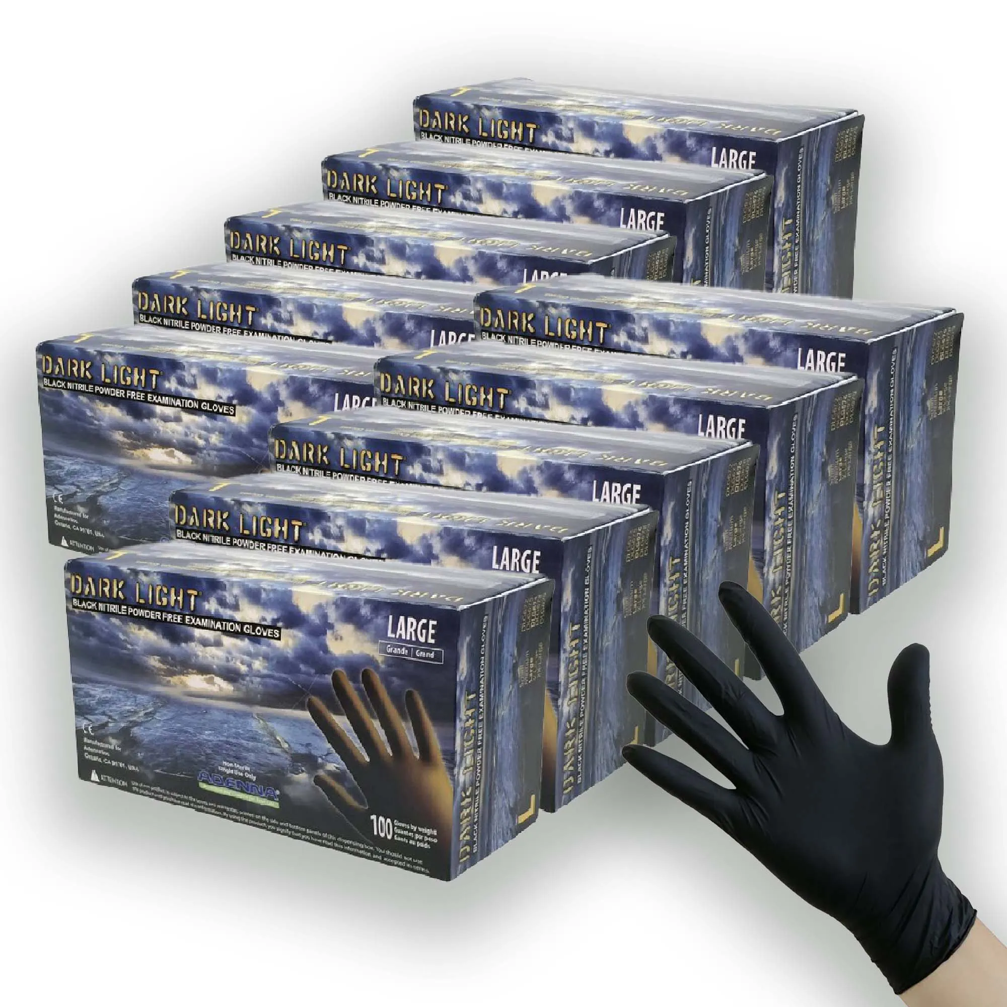 Dark Light Black Nitrile Gloves - Exam Grade, Powder Free (9 Mil), 100 Cases (Bulk)