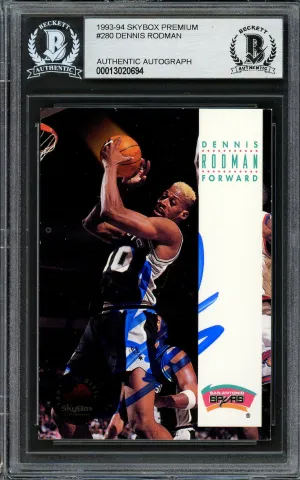 Dennis Rodman Autographed 1993-94 Skybox Card #280 San Antonio Spurs Beckett BAS Stock #195137