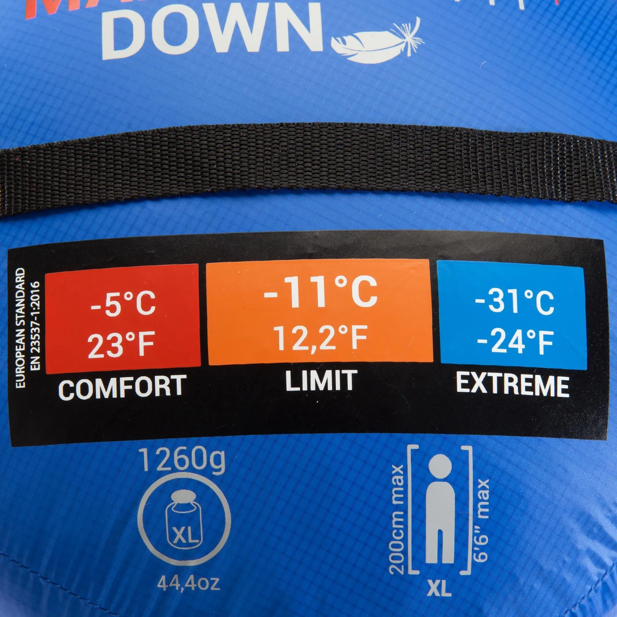 Down sleeping bag Simond Makalu for hiking, size L, blue / orange