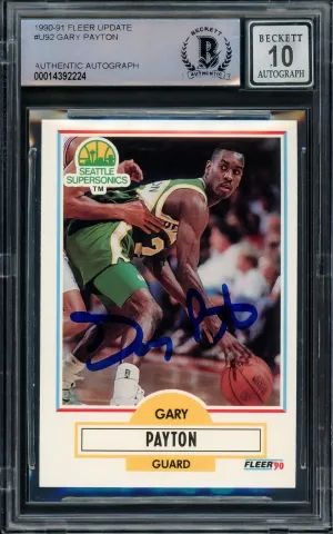 Gary Payton Autographed 1990-91 Fleer Update Rookie Card #U-92 Seattle Supersonics Auto Grade Gem Mint 10 Beckett BAS Stock #206804