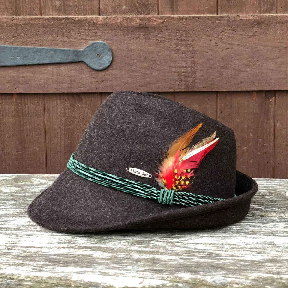 German Alpine Style Brown 100% Wool Oktoberfest Hat