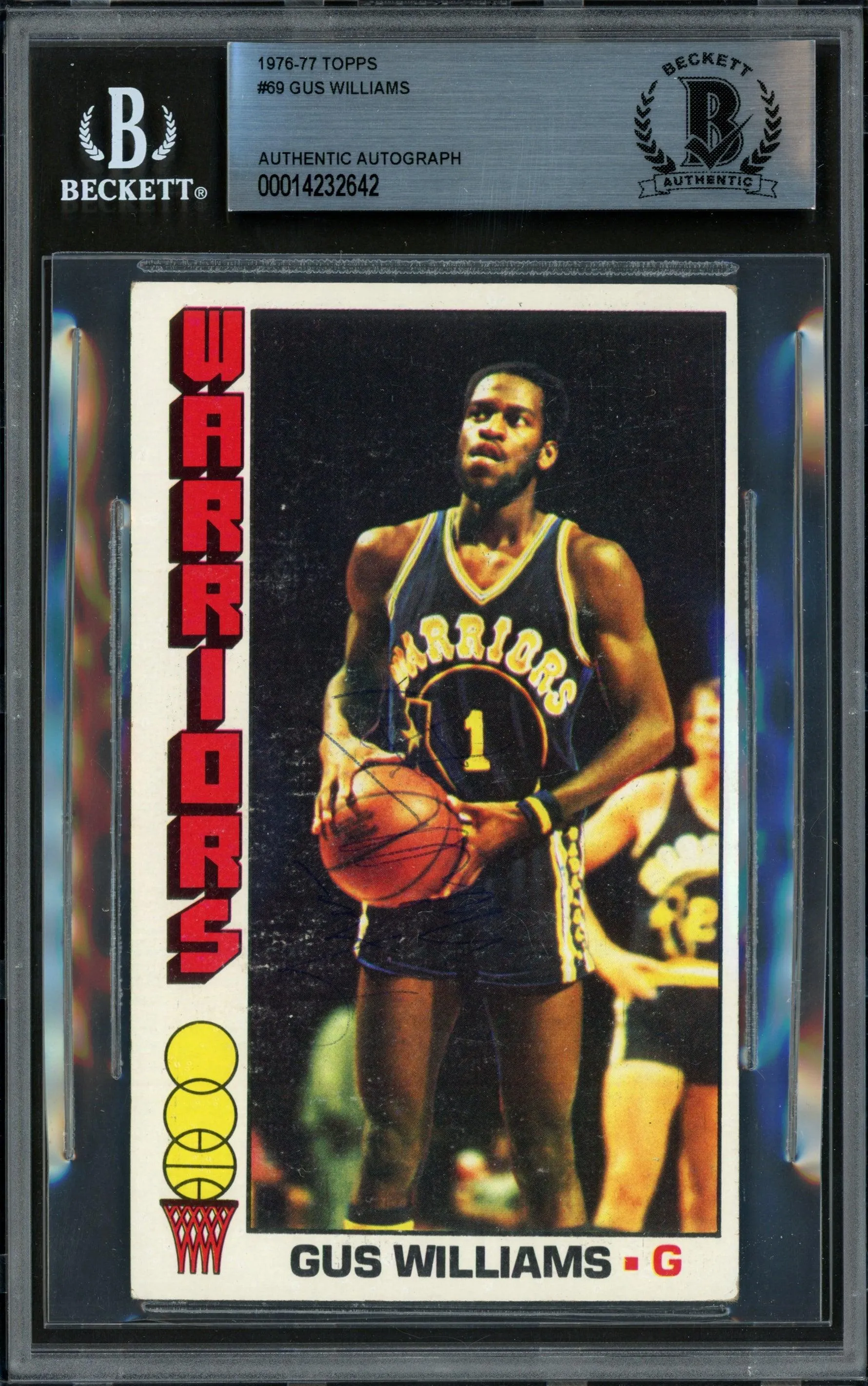 Gus Williams Autographed 1976-77 Topps Rookie Card #69 Golden State Warriors Rookie Beckett BAS #14232642