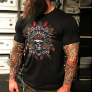 Indian Skull Head Dark Biker T-Shirt