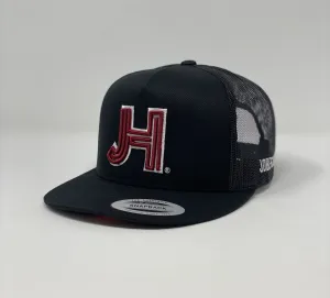 Jobes Hats Trucker - All black-Maroon JH/ Silver outline