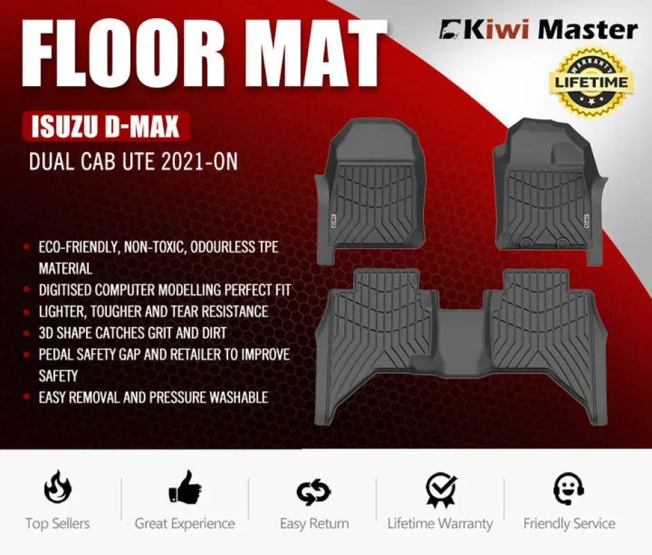 Kiwi Master 3D Car Floor Mats for Isuzu D-MAX Dual Cab UTE 2021 