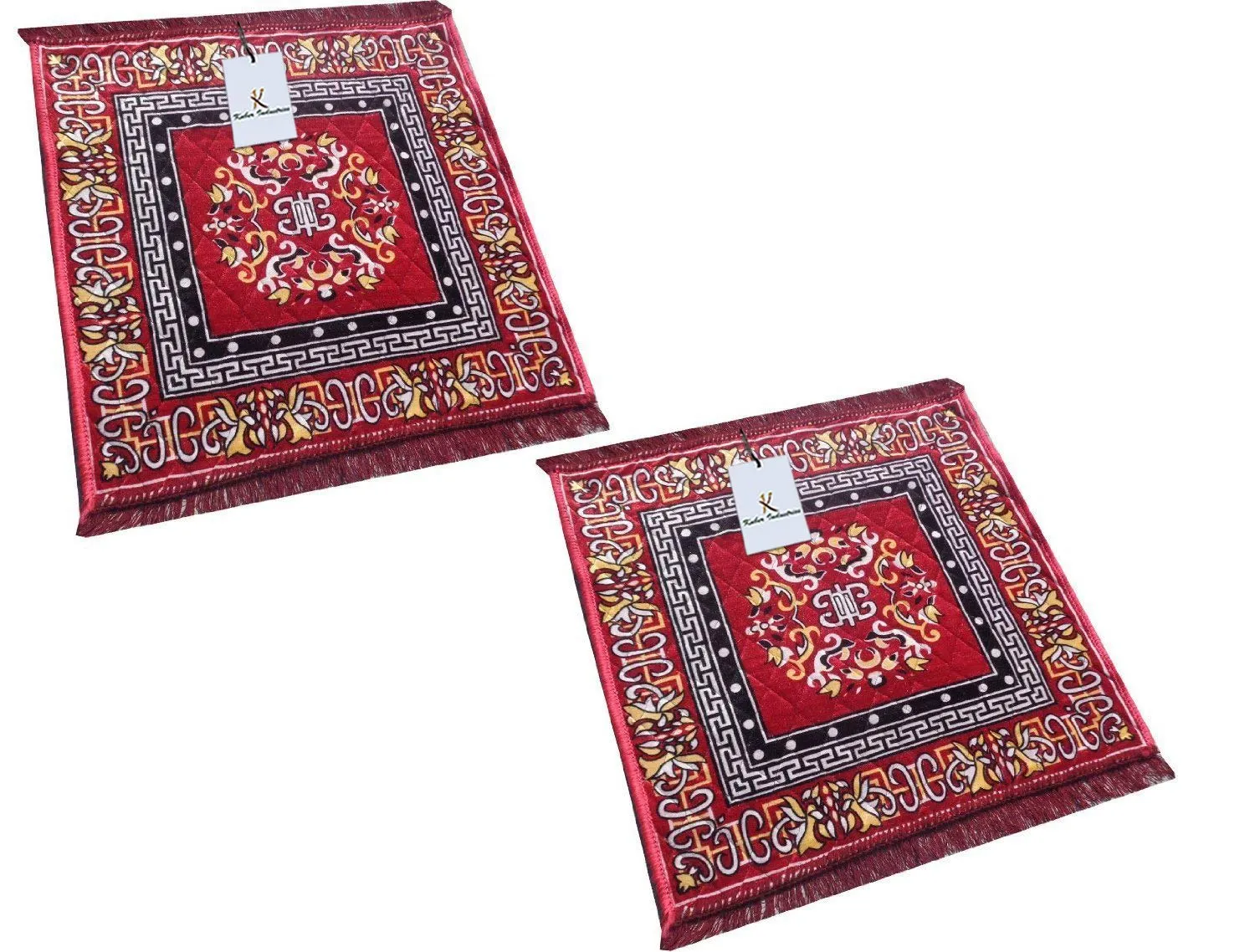 Kuber Industries 2 Piece Velvet Pooja Aasan Mat Set - Red, 2 Ft X 2 Ft