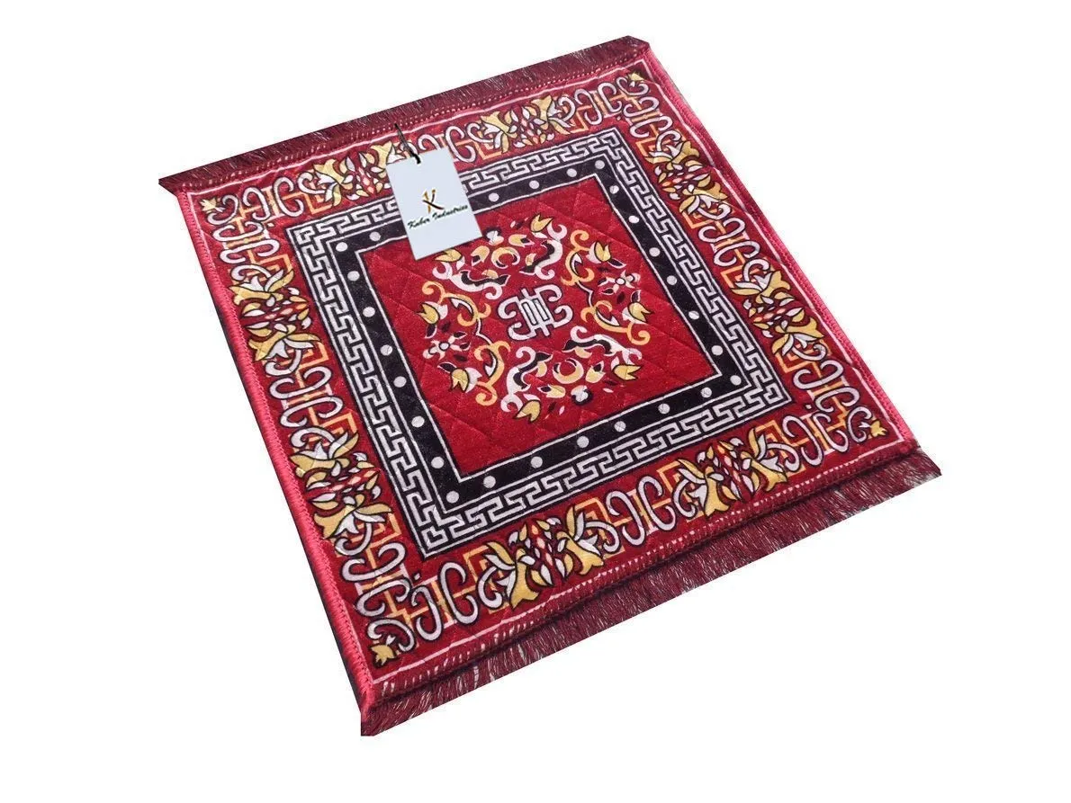 Kuber Industries 2 Piece Velvet Pooja Aasan Mat Set - Red, 2 Ft X 2 Ft