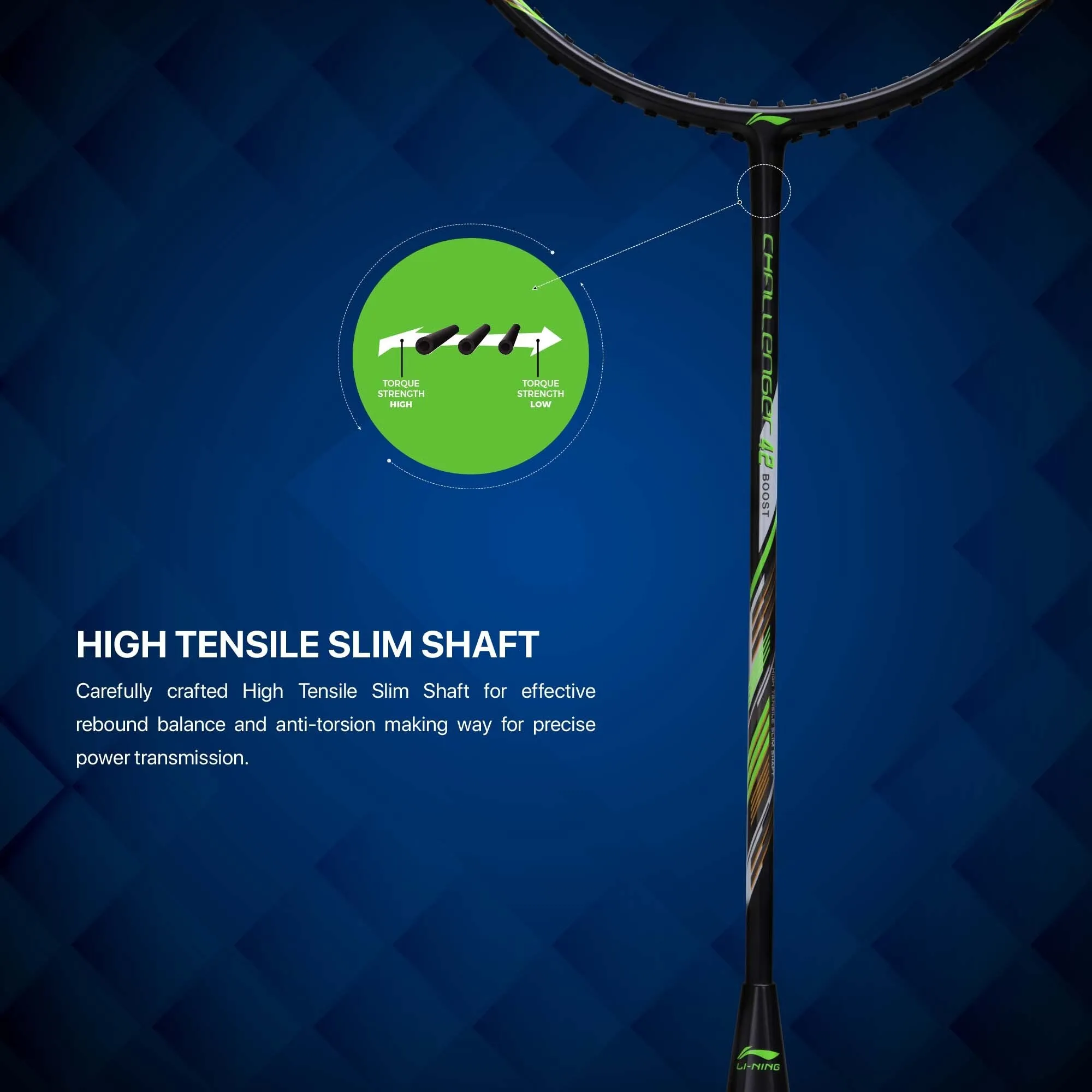 Li-Ning Challenger Boost Strung Badminton Racquet (Black / Blue)