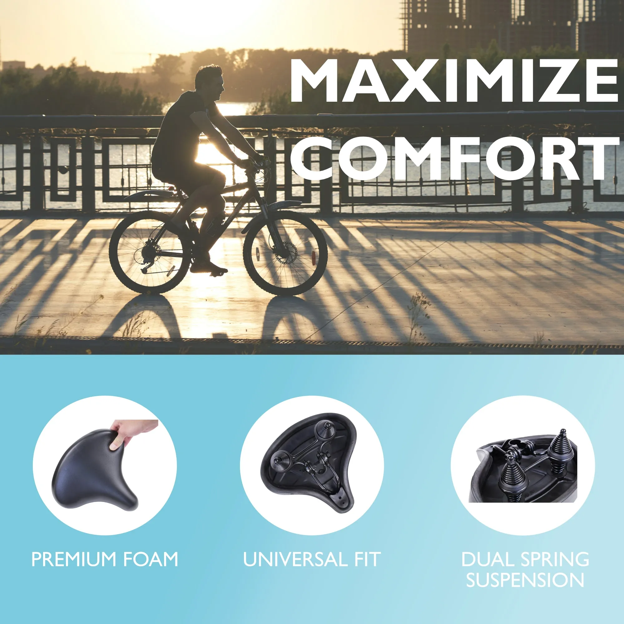 Lumintrail Oversize Comfort Bike Seat Universal Fit Wide Saddle for Outdoor and Exercise Bikes