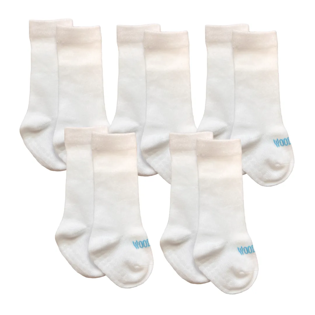 NEWBORN AFO Baby Knee Socks, White 5 Pack