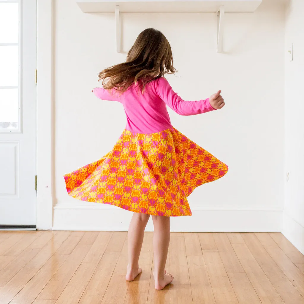 "BeetleBrite" Bugs Twirly Play Dress with Pockets and Long Sleeves