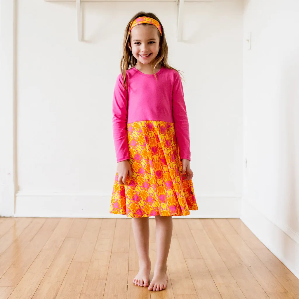 "BeetleBrite" Bugs Twirly Play Dress with Pockets and Long Sleeves