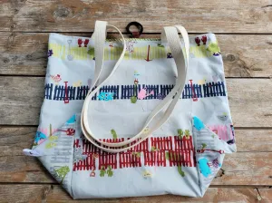 Reusable Compact Shopping Bag, Basic Tote Bag in Funny Farm Cotton Fabric