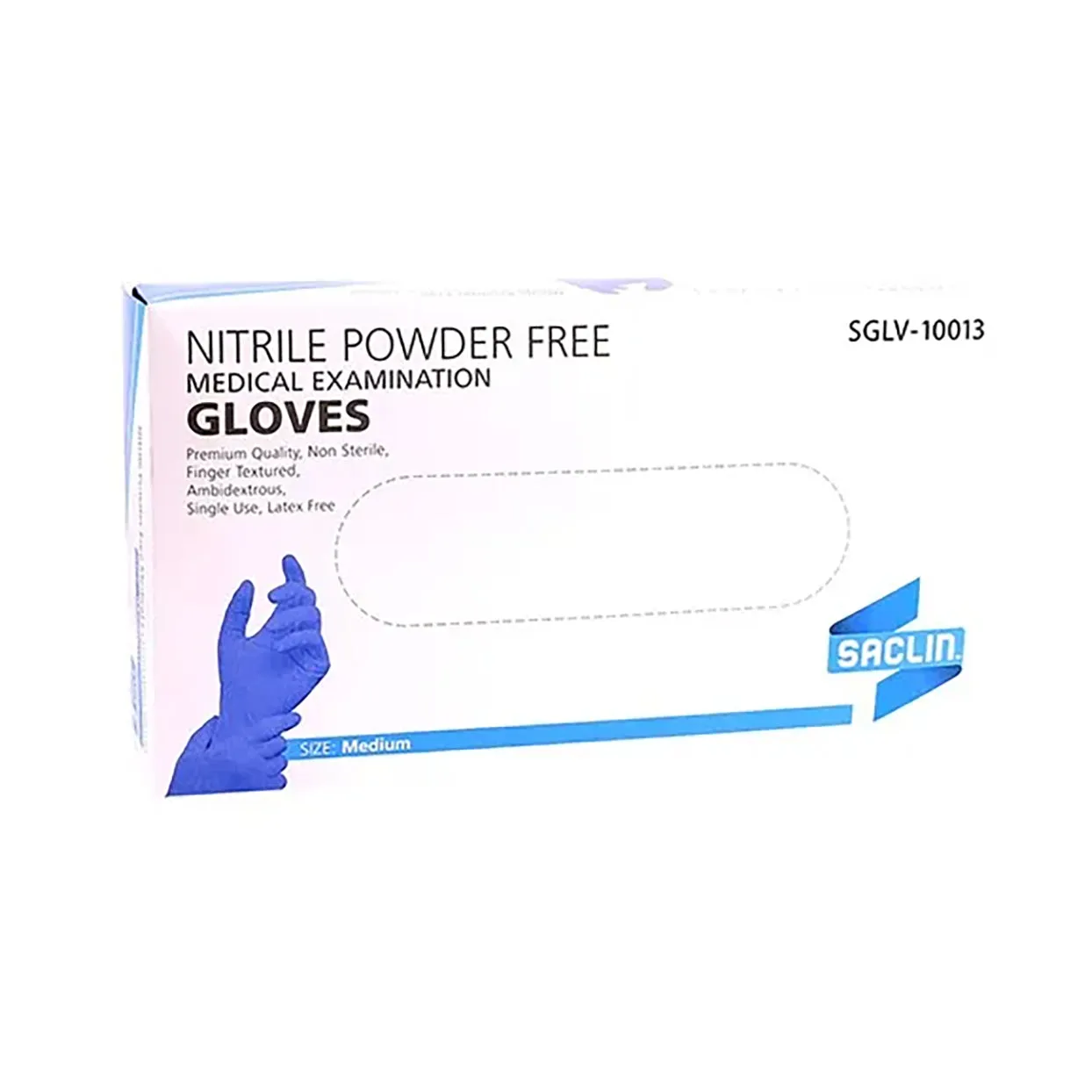 Saclin Nitrile Powder Free Medical Examination Gloves - Medium 100 Gloves