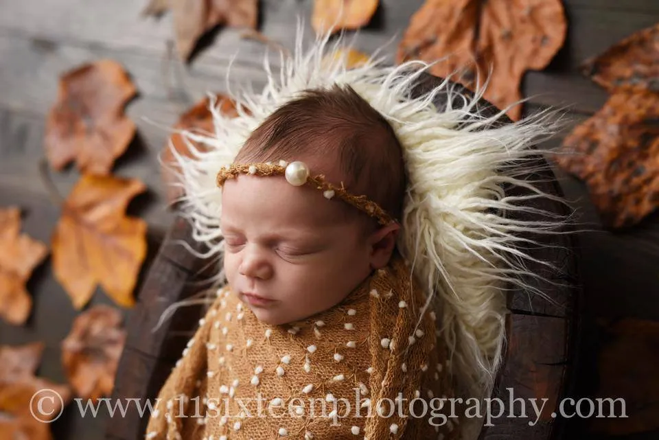 SET Coffee Brown Popcorn Stretch Knit Baby Wrap and Headband