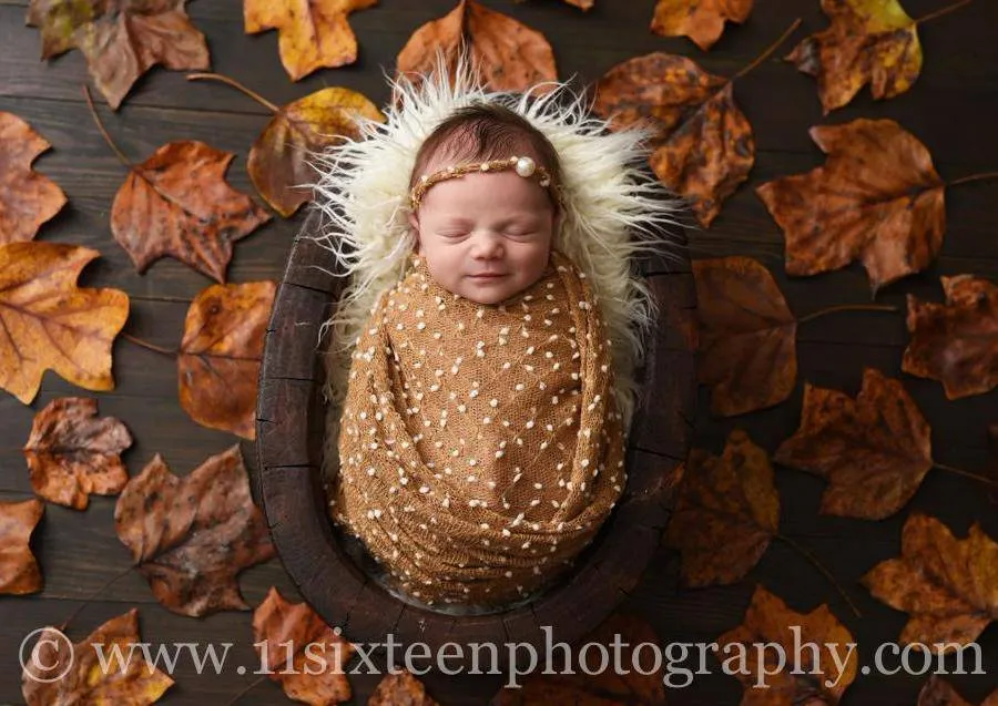 SET Coffee Brown Popcorn Stretch Knit Baby Wrap and Headband