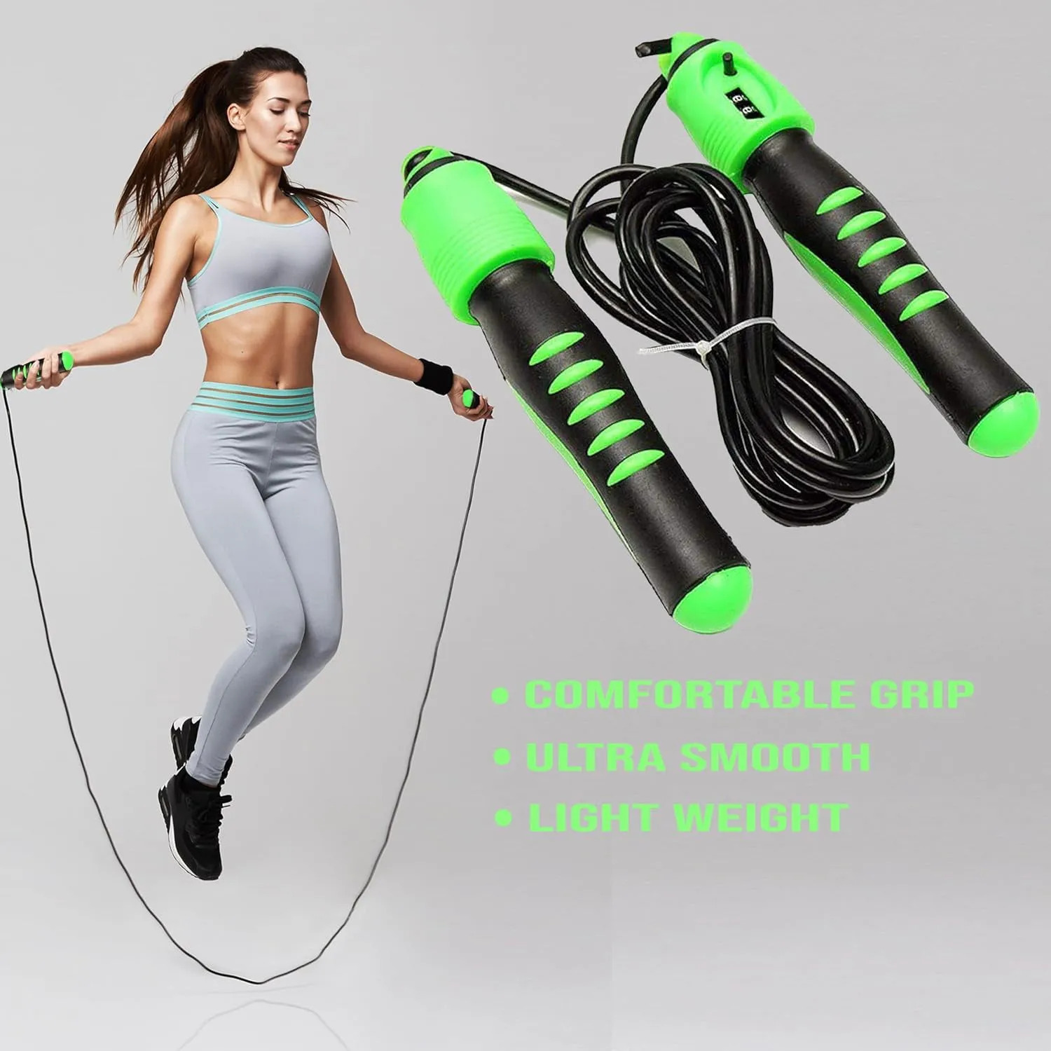 Skipping Rope With Counter EM-9312-Green Nylon rope assembly and very easy to use