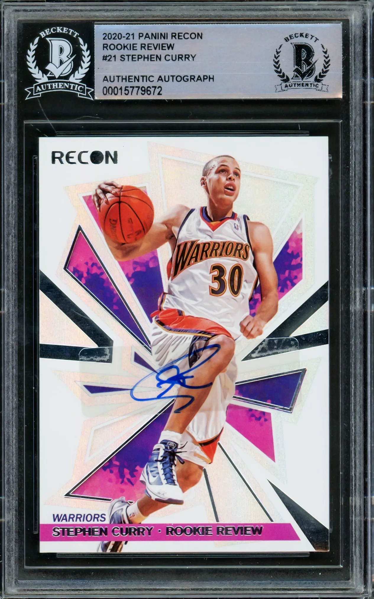 Stephen Curry Autographed 2020-21 Panini Recon Card #21 Golden State Warriors Beckett BAS #15779672