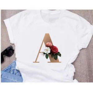 Stylish Women Flower Print Letter T Shirts