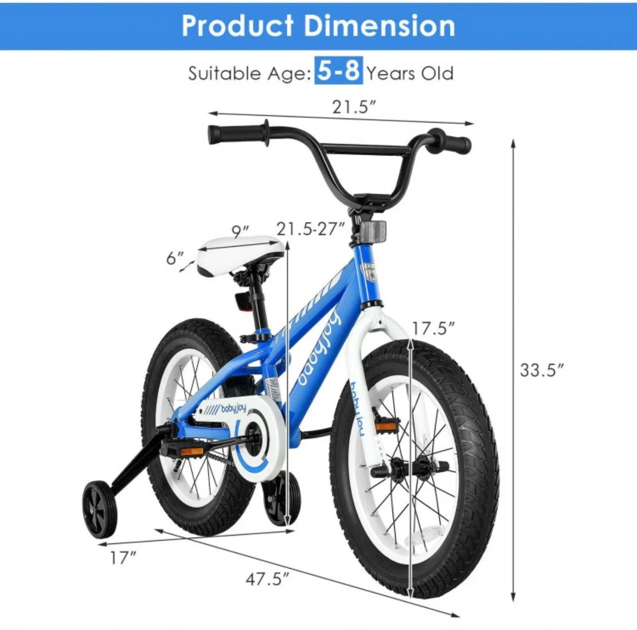 Super Fun 16” Children’s Bicycle Pedal Bike With Removable Training Wheels | Ages 5-8 | Safe, Stable, Sturdy | Thick Tires | Adjustable Seat | Reflectors