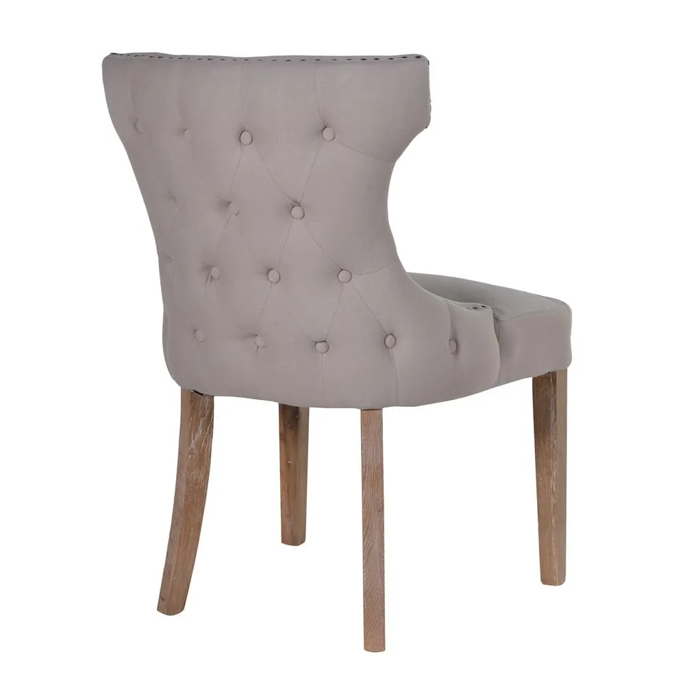 Taupe Linen Button Back Dining Chair