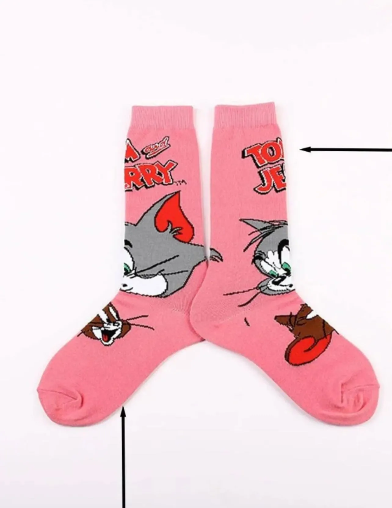 Tom & Jerry Cartoon Socks, Fun Novelty Unisex 360 Degree Artwork Character Designed Crew Socks