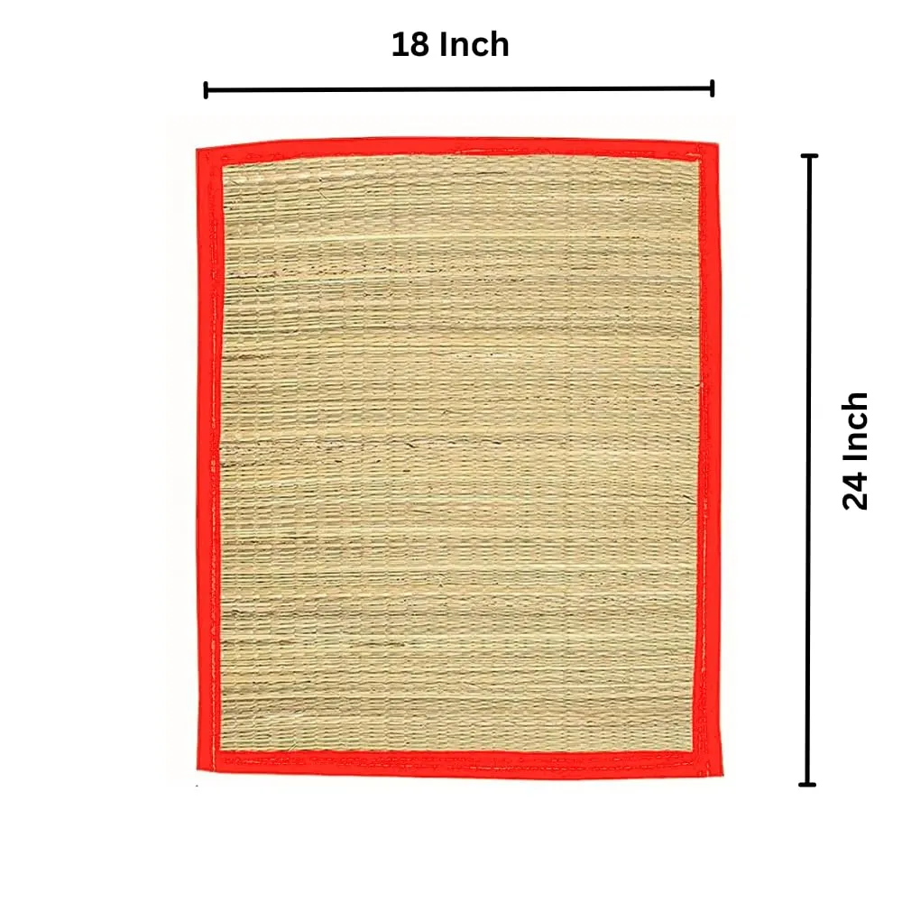 Trustful Gift House Tgh Aasan Rectangular Mat For Sitting - Kusha Grass Aasan Korai Grass Mat For Pooja 24 X 18 Inch [Pack Of 1] Red