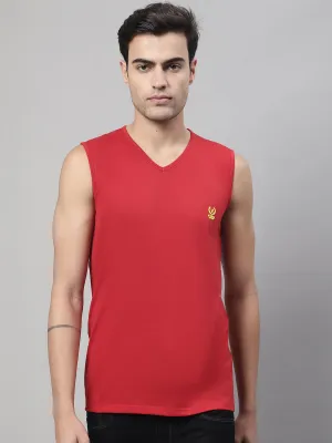 Vimal Jonney Regular Fit Cotton Solid Red Gym Vest for Men