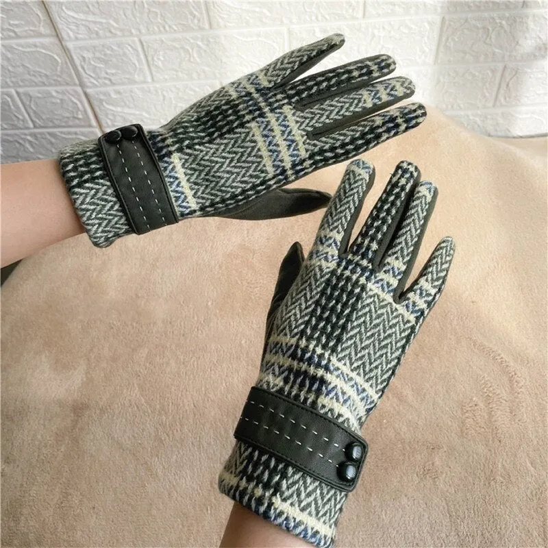 Winter Gloves Women, Touch Screen Gloves Winter Warm Fleece Lined Plaid Zigzag